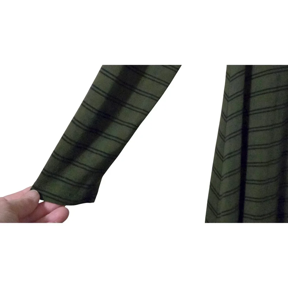 Old Navy Women's Skater Olive Green Black Striped Long Sleeve Swing Dress Medium